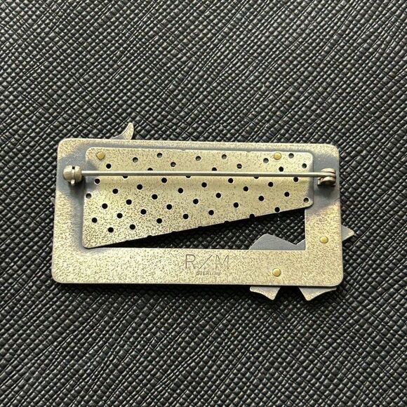 RZM Sterling Signed Abstract Rectangular Brooch - Picture 4 of 9